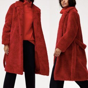 Aritzia Babaton Oren Red Faux Fur Belted Coat